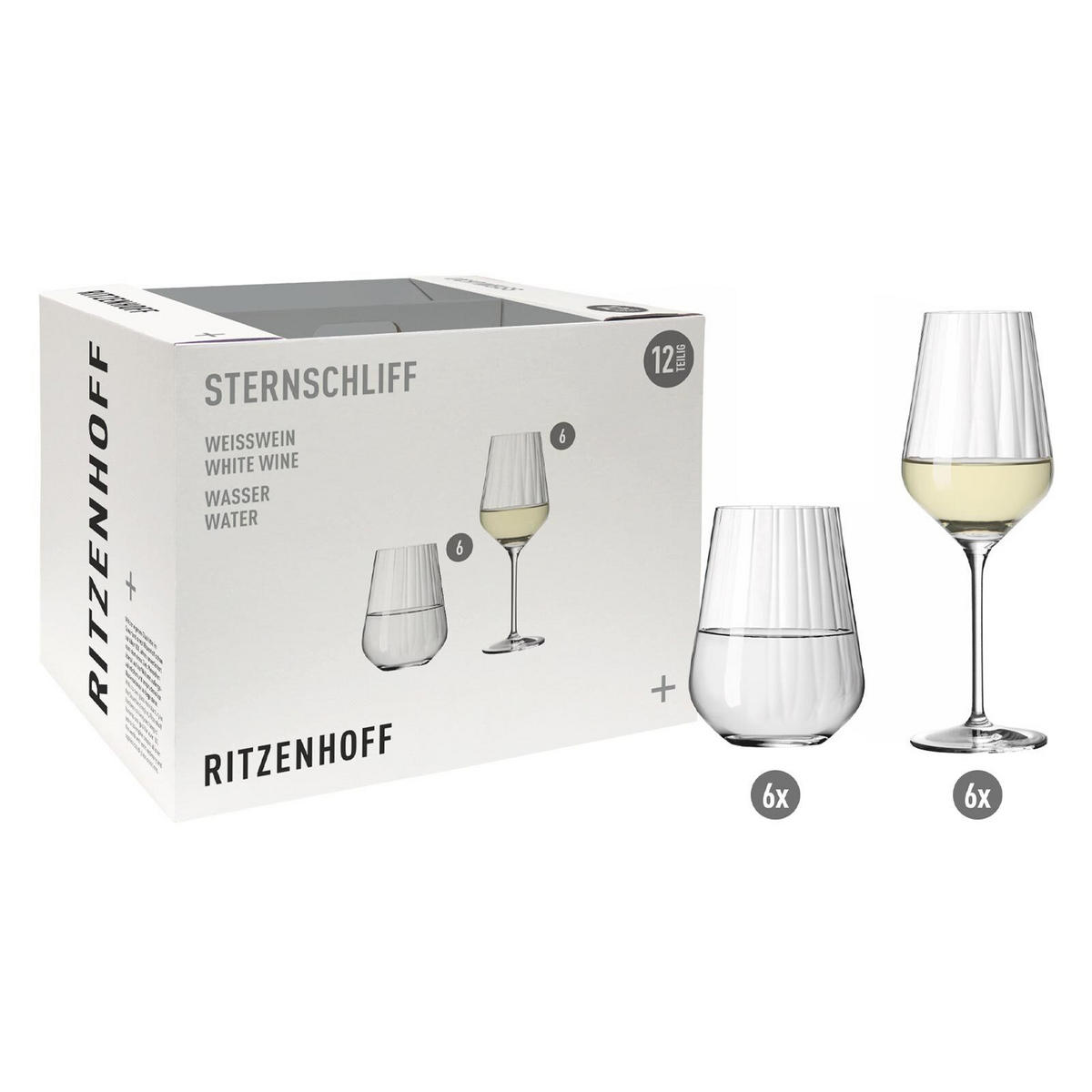 WEISSWEIN- UND WASSERGLÄSER Sternschliff transparent 12er Set - Transparent, Glas - Ritzenhoff
