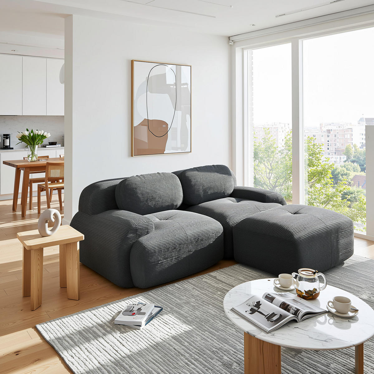 ECKSOFA cordstoff grau modular & ohne montage - Grau, Textil (208/178cm) - Urban Meuble