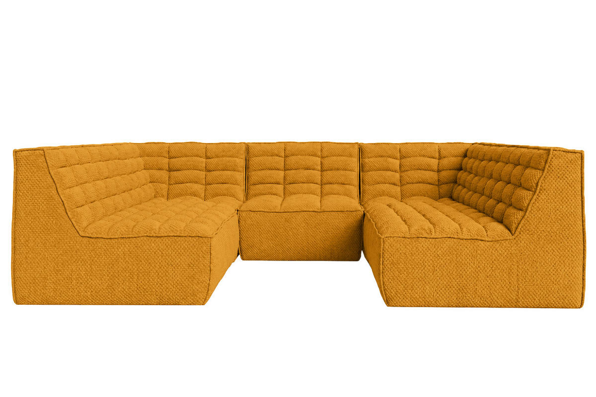 ROHOVÁ SEDAČKA modulární Corner ve tvaru U, plyšová tkanina Pop, Hořčicová, LAZY U CORNER - žlutá, dřevo (266/76/253cm) - Kaiser Möbel