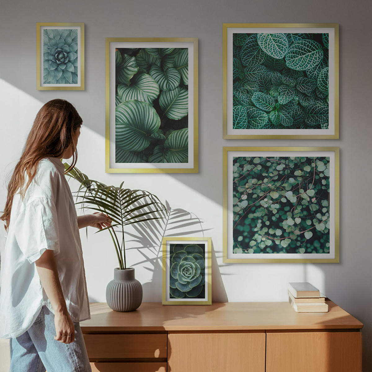 BILDER SET 5er Set - 50x50 cm & 20x30 cm & 40x60 cm Goldrahmen - Meerstrand Zitronen Berge - Goldfarben, Kunststoff (40/60cm) - TULUP