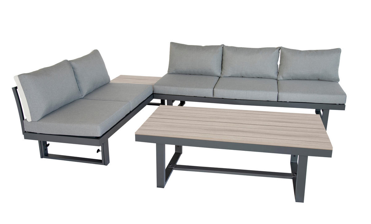 GARTENLOUNGE-SET Largo Grau Aluminium höhenverstellbarer Tisch für 6 Personen - Grau, Kunststoff - bellavista - Home & Garden