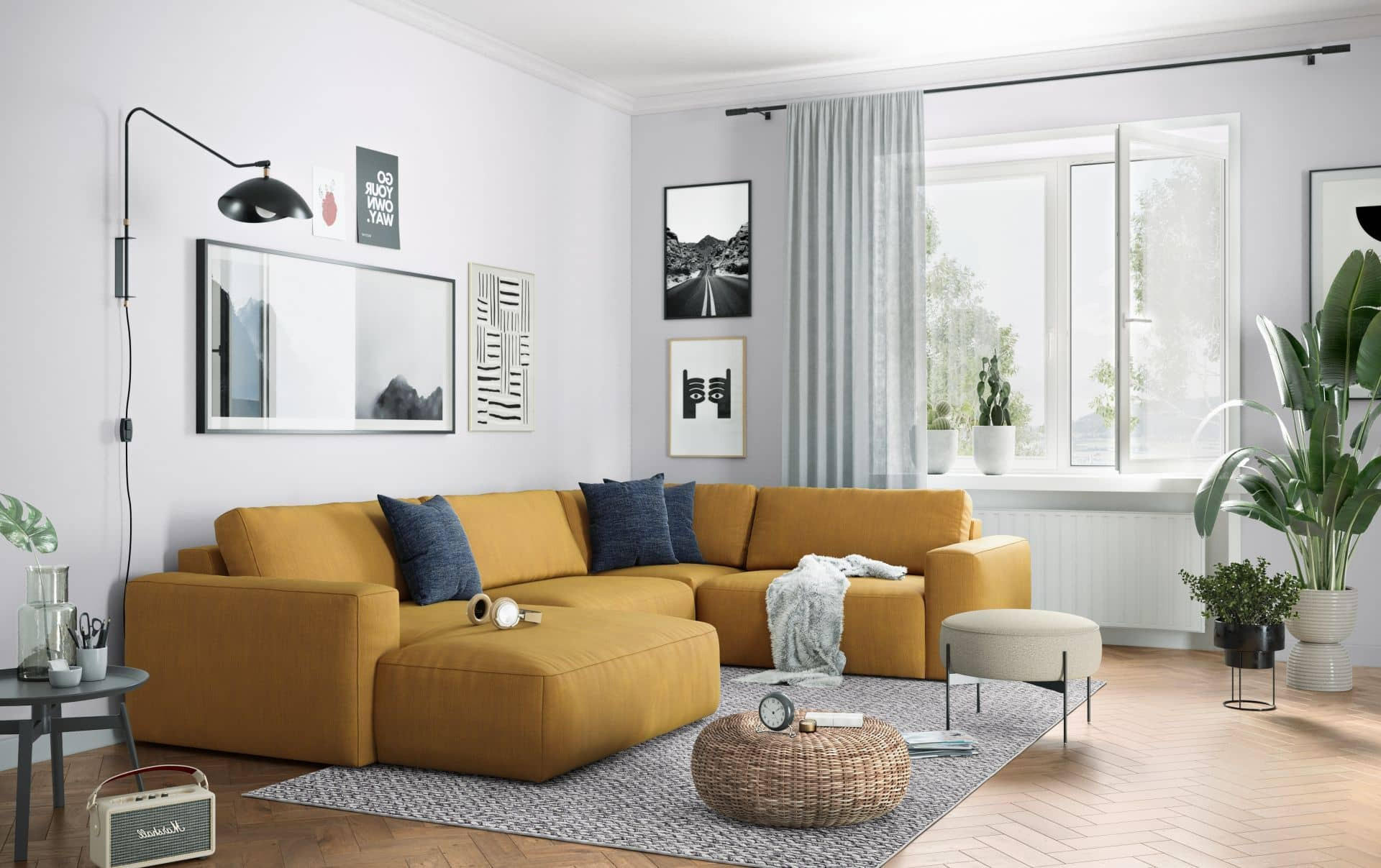 Thumbnail - Cotta Wohnlandschaft, Gelb, Kunststoff, Echtholz,Buche, 5-Sitzer, Füllung: Schaumstoff, L-Form,L-Form, 249x89x367 cm, Wo...