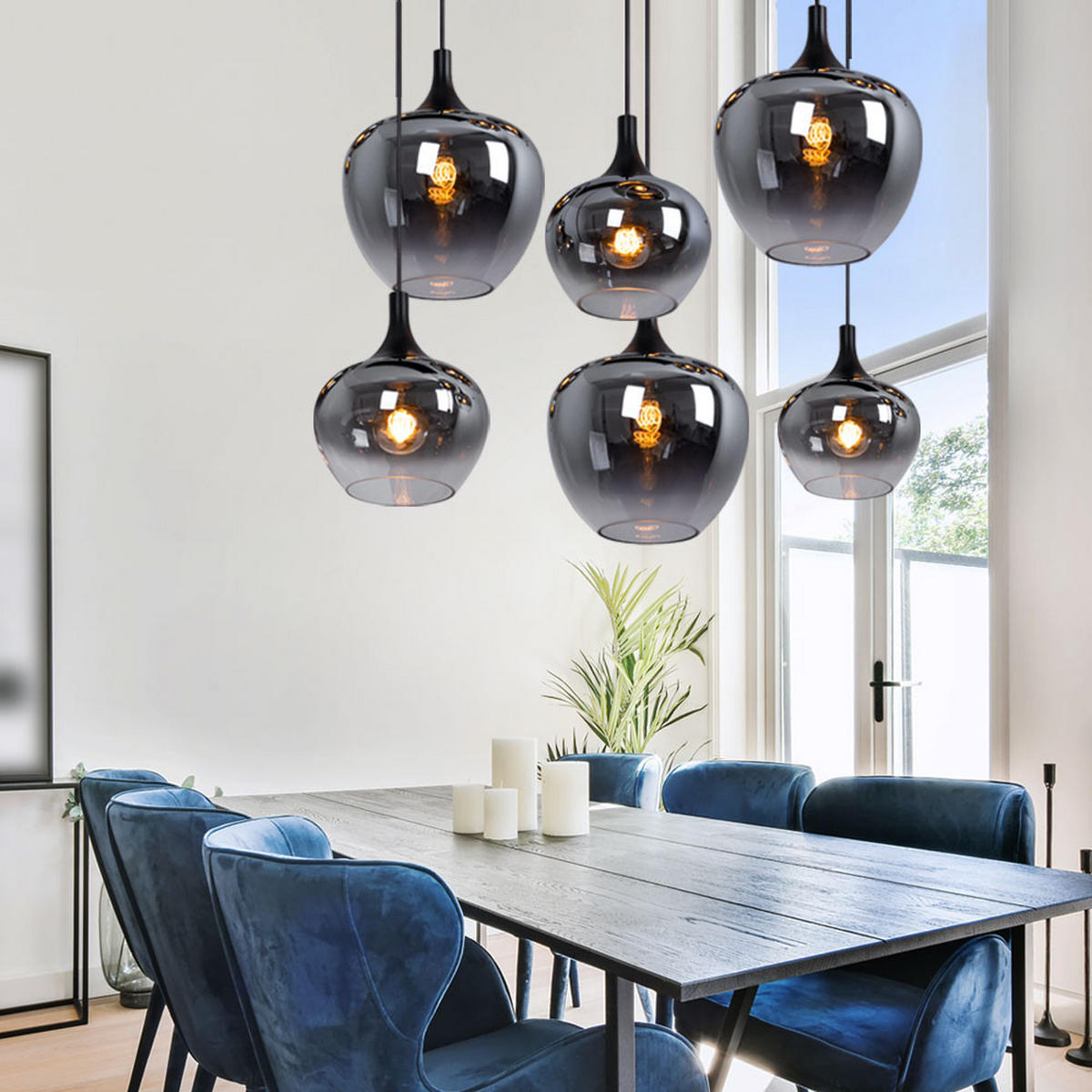 HÄNGELEUCHTE Metall Glas Grau Rauchoptik - Grau, Glas (86/42/120cm) - Globo Lighting