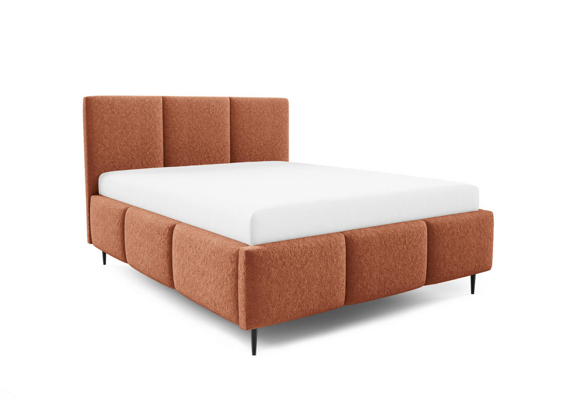 POLSTERBETT VALERIO mit Beinen mit Bettkasten, Bett 180x200,Doppelbett,Lattenrost,Boxspringbett-Optik,ohne Matratze,Schlafzimmer-Fuchsrot - Orange, Holz (180/200cm) - Furnistar