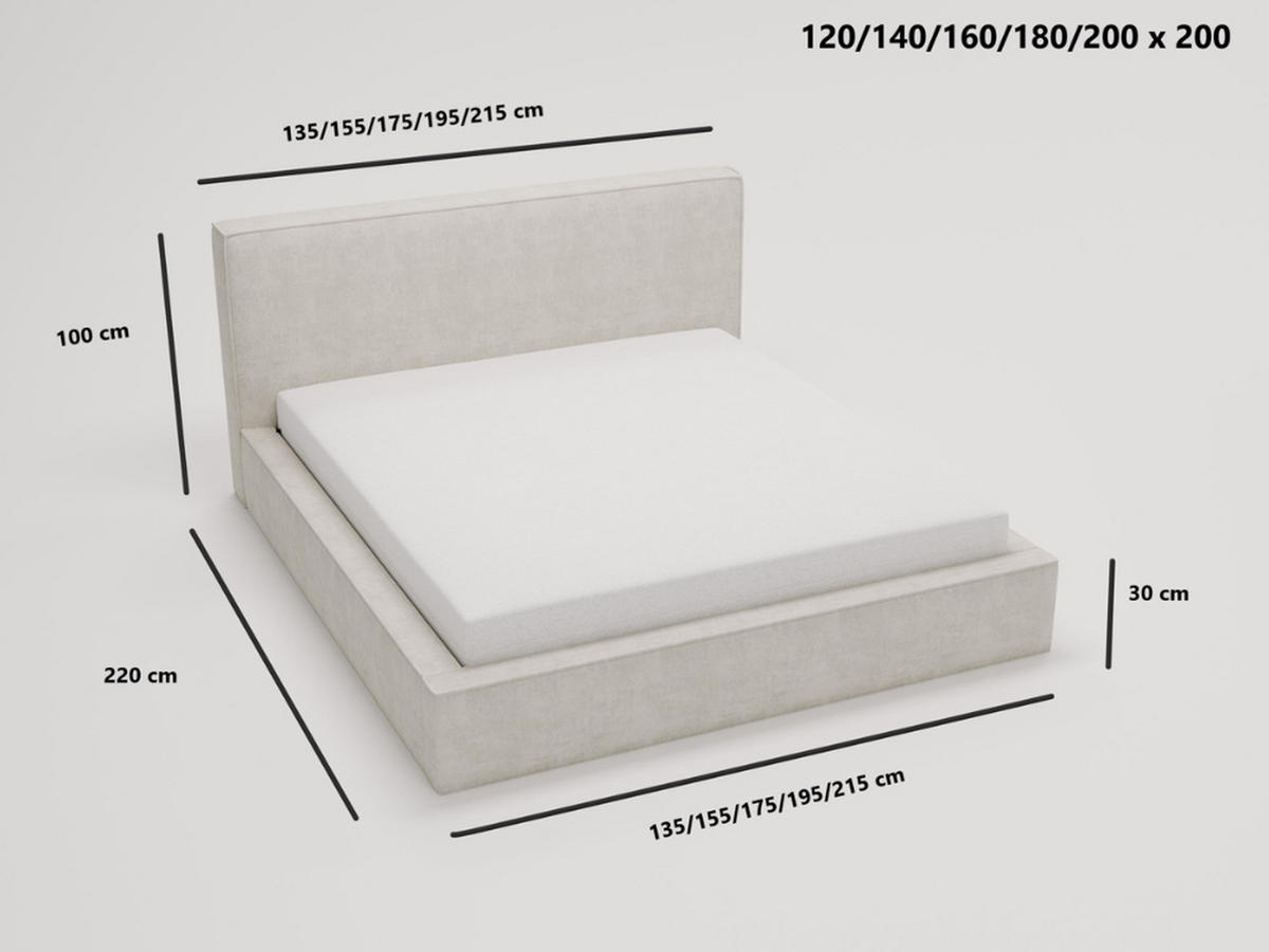 POLSTERBETT Monaco 200x200 Cremige - Creme, Textil (200/200cm) - Graingold