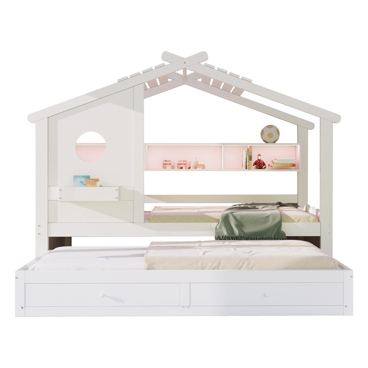 KINDERBETT 90x200 cm Rollbett LED weiß - Weiß, Holz (90/200cm) - LEBENLANG