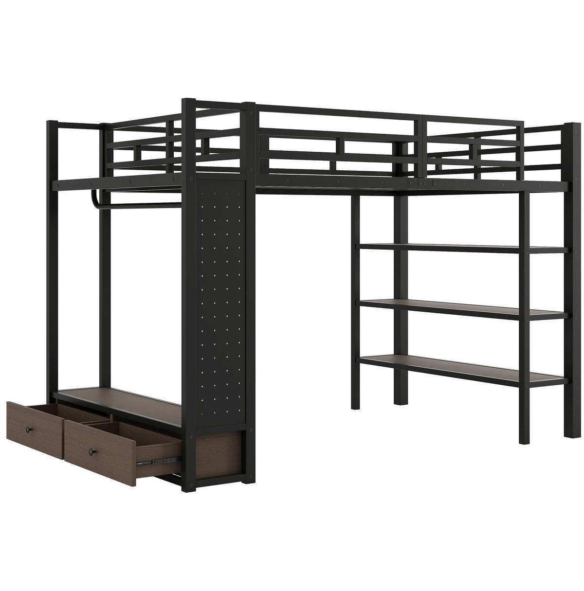 HOCHBETT 140/200 cm Schwarz aus Metall mit LED und Stauraum - Schwarz, Metall (140/200cm) - MIVRAY