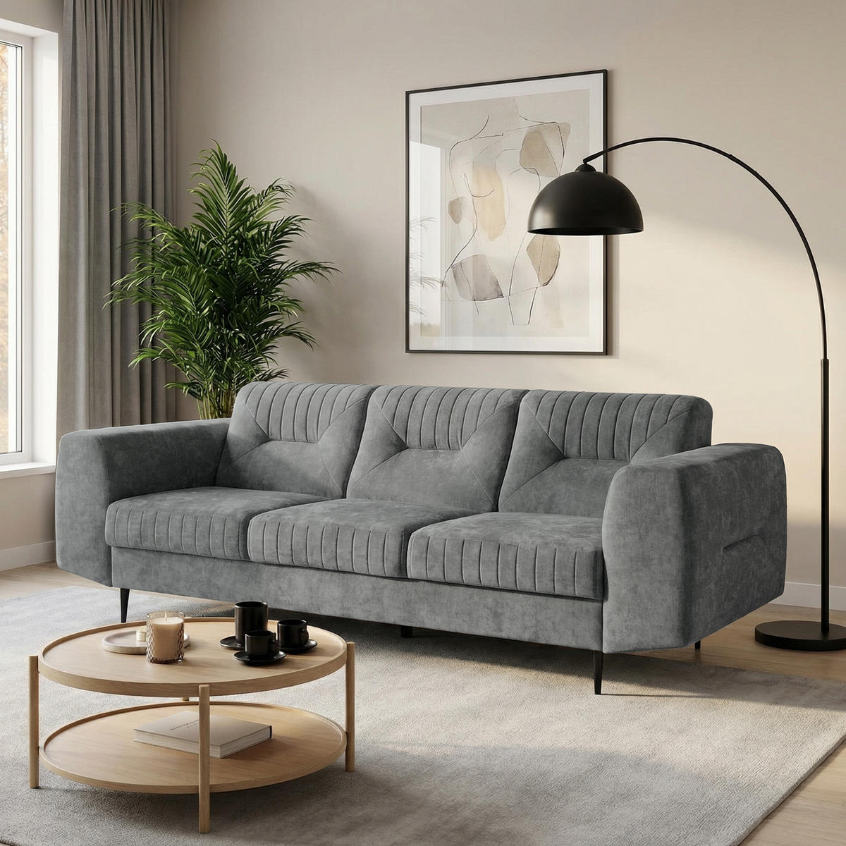 SITZGARNITUR Venezia mit Metallbeinen, dunkelgrau - Dunkelgrau/Schwarz, Holzwerkstoff/Metall (233/85/94cm) - Beautysofa