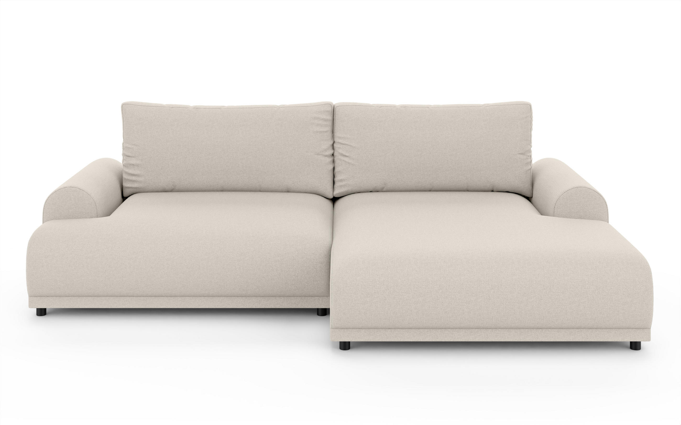 ECKSOFA mit Schlaffunktion, Bettkasten, extrabreite Ottomane rechts, abgerundete Armlehnen, B240/T145/H81 cm, Strukturstoff Beige / 21031 - Beige/Schwarz, Kunststoff/Textil (240/145cm) - luma-home