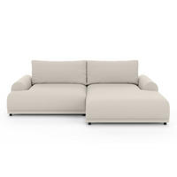 ECKSOFA mit Schlaffunktion, Bettkasten, extrabreite Ottomane rechts, abgerundete Armlehnen, B240/T145/H81 cm, Strukturstoff Beige / 21031 - Beige/Schwarz, Kunststoff/Textil (240/145cm) - luma-home