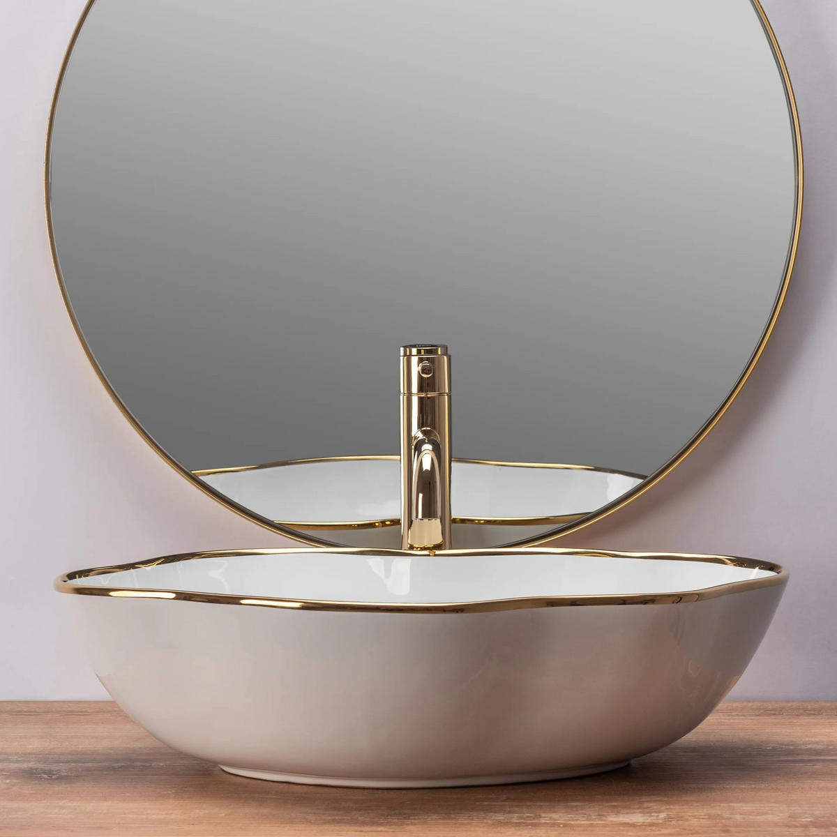 AUFSATZWASCHBECKEN Rea Pearl Gold Edge - Weiß, Keramik (38/13.5/50.5cm) - REA