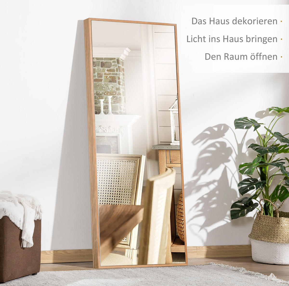 WANDSPIEGEL 45/3/125 cm Natur aus Holz mit Wandmontage - Naturfarben, Holz (48/125/45cm) - OKWISH