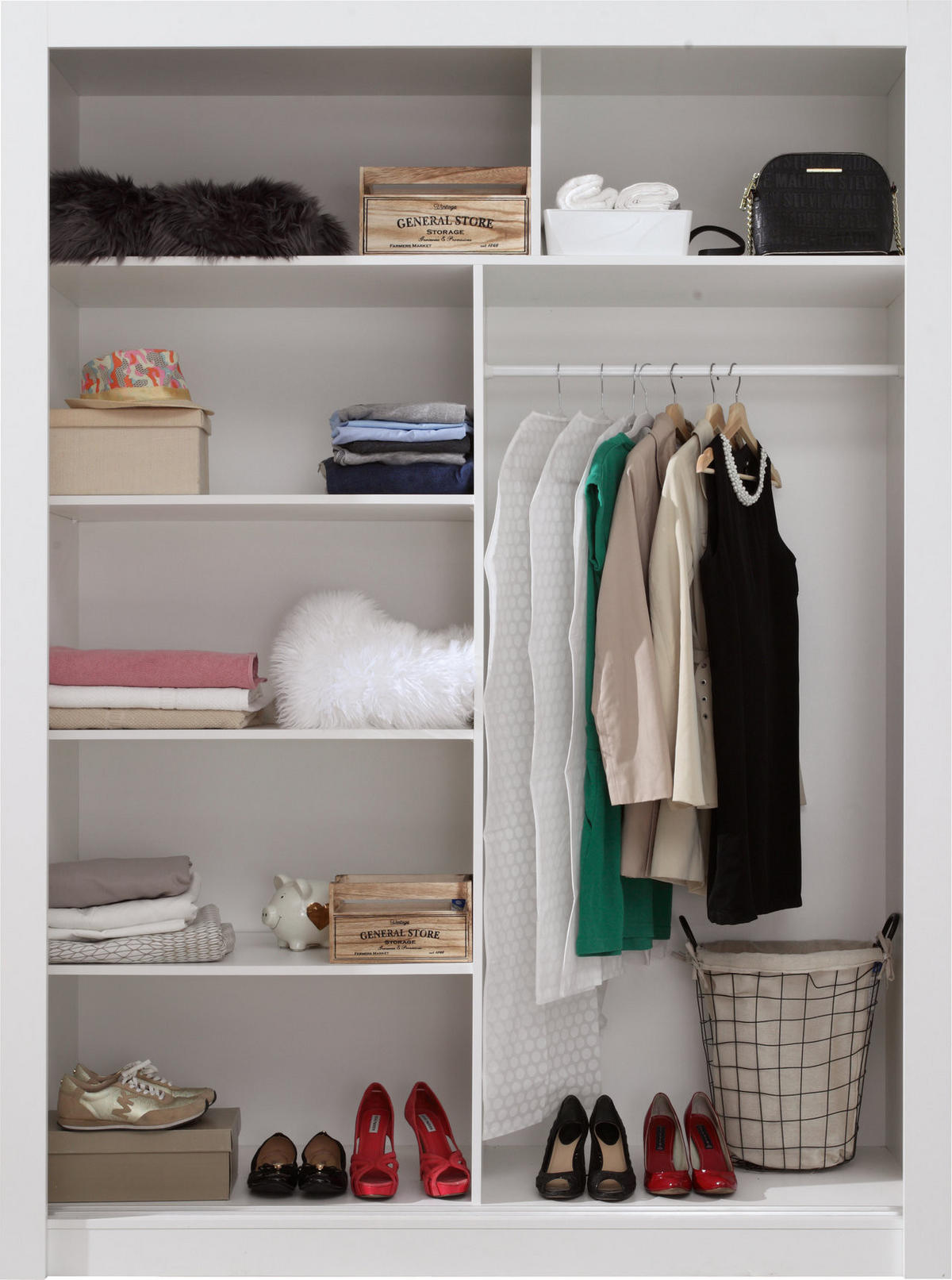 SCHWEBETÜRENSCHRANK MIRA 160/215/60cm 2-türig mit Spiegel Weiß - Weiß, Holzwerkstoff (160/215/60cm) - MASSENO