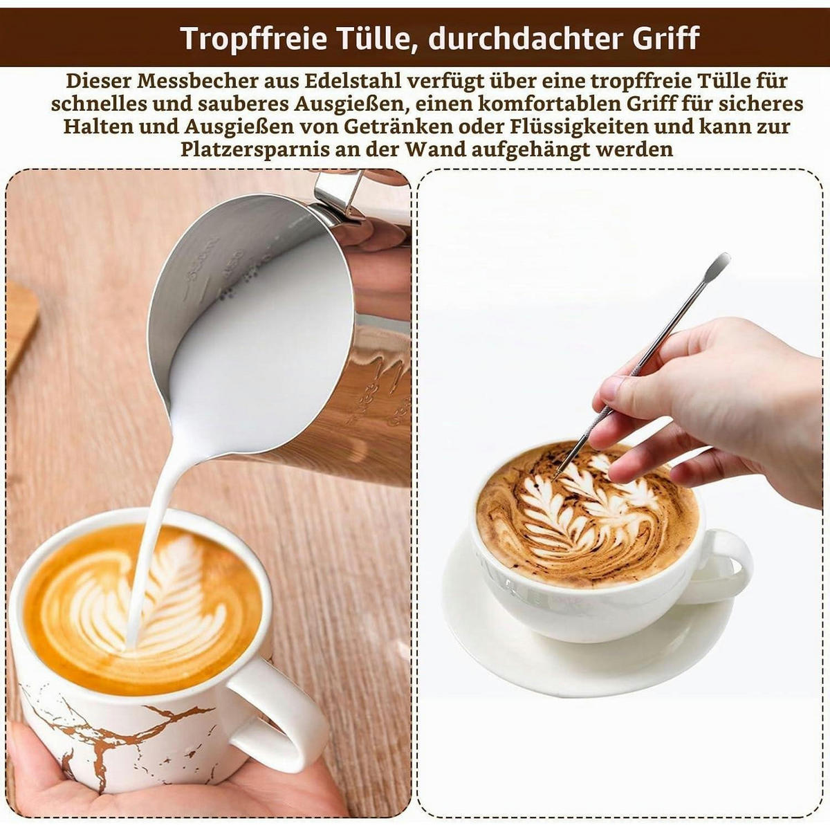 MESSBECHER Edelstahl 1L mit Rührstab - Silberfarben, Metall (0.9L)