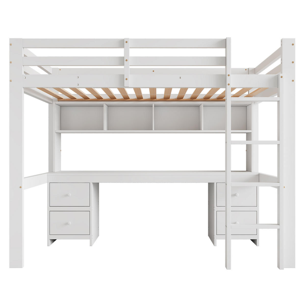 HOCHBETT 90/200 cm mit Schreibtisch, 4 Schubladen und Ablagefächern aus Kiefern Holzwerkstoff, Weiß - Weiß, Holzwerkstoff (90/200cm) - Redom