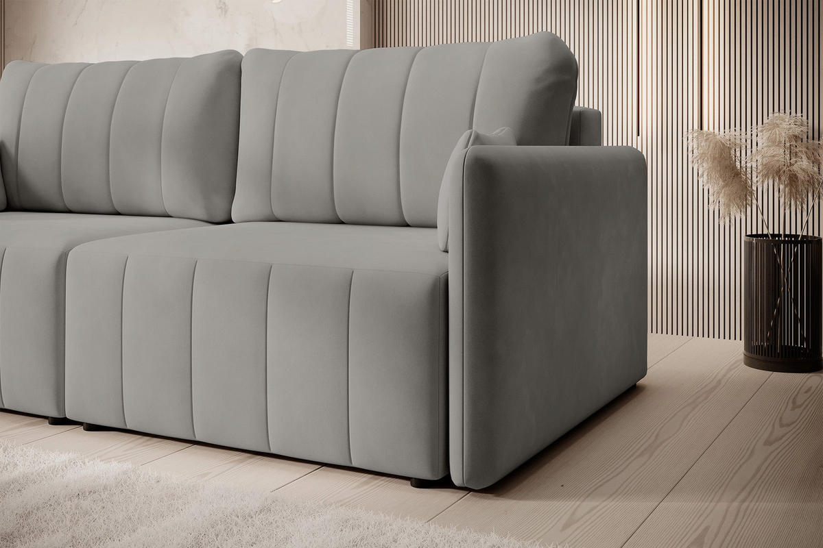 SCHLAFSOFA Pierra Hellgrau hydrophober Samt - Hellgrau/Schwarz, Kunststoff/Textil (215/100/112cm) - Selsey