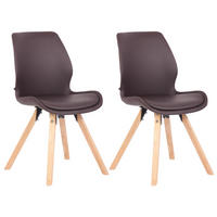STUHL 2er Set Lederlook braun - Eukalyptusholzfarben/Braun, Holz/Textil (49/87.5/58cm) - CLP