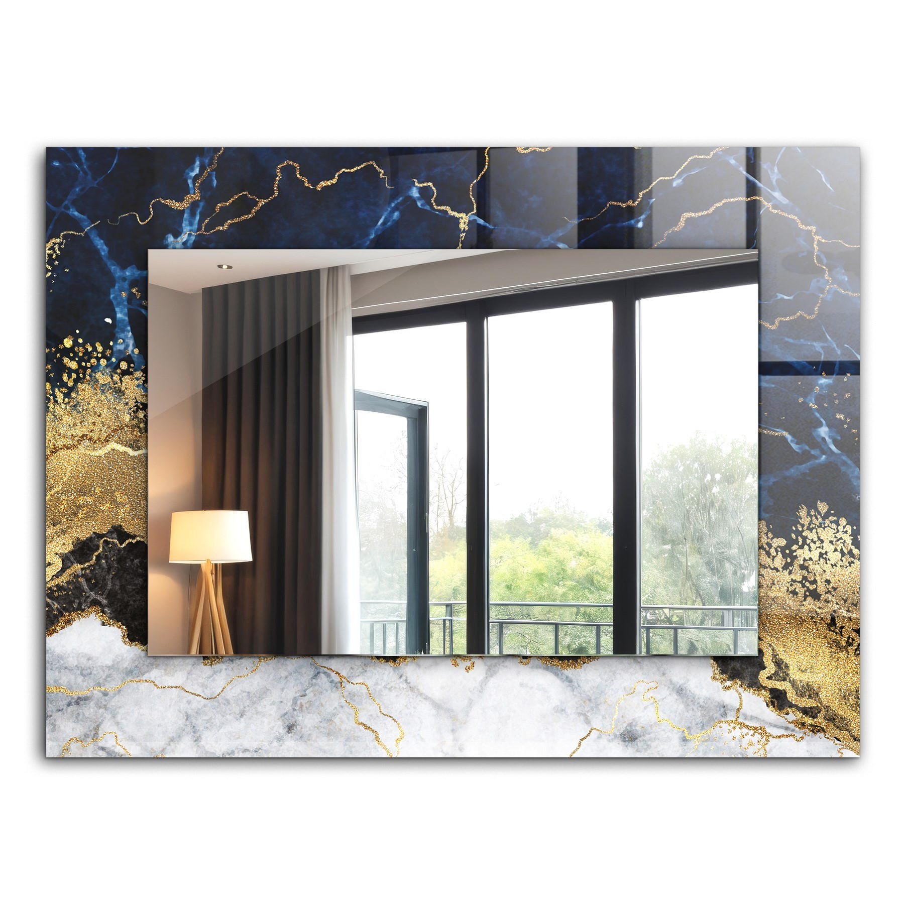 SPIEGEL 80 x 60 cm Rechteckig mit Aufdruck - Dunkelblau, Glas (80/60/0.4cm) - TULUP