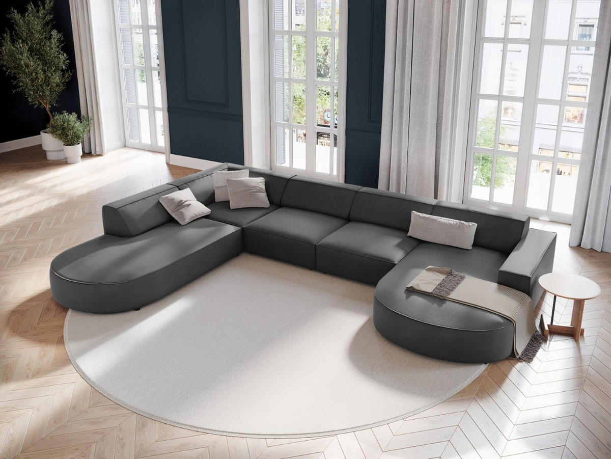PANORAMASOFA links Jodie aus Samt grau 7 Sitzplätze - Grau, Textil (262/70/364cm) - Micadoni
