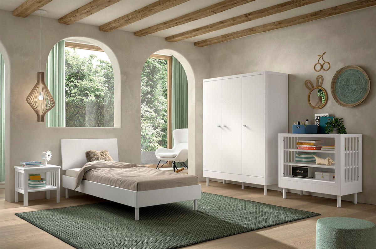 JUGENDZIMMER SET 90x200 Keeley Buche Weiß Holz Schrank Regal - Weiß, Holz (55/190/146cm) - 58aufmkessel