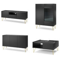 WOHNWAND Canmore 1, 4-er Set, Scharnier Häfele Marmor Schwarz Graphit Schwarz - Graphitfarben, Glas/Holzwerkstoff (482/122/37cm) - Komodee