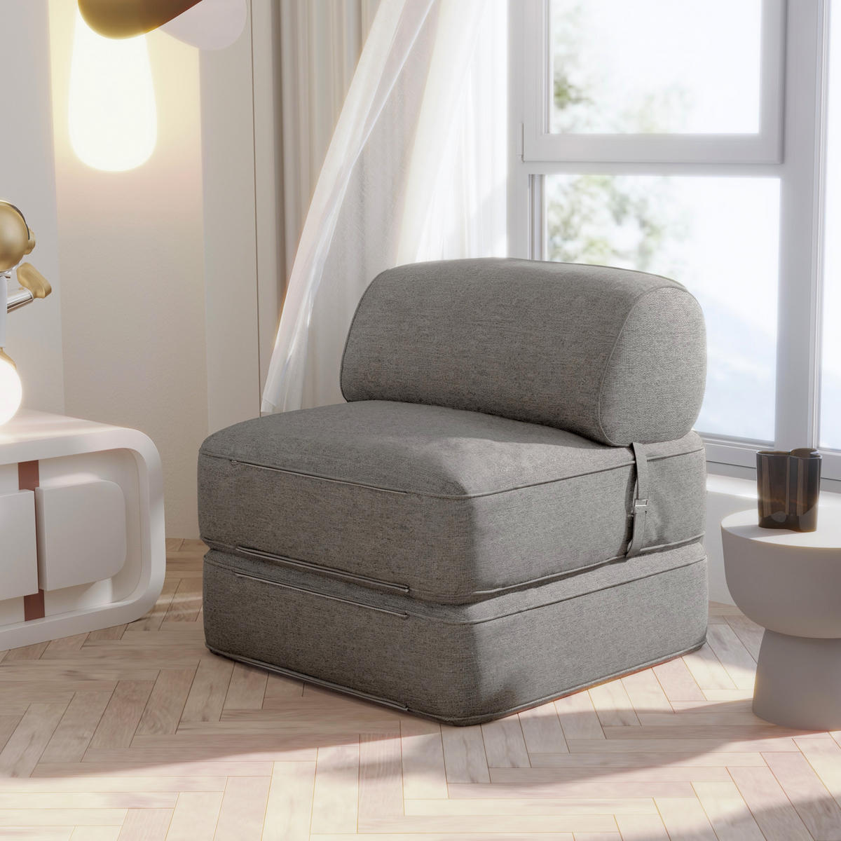 SITZSACK Faltbar Modular Leinen grau Sofa - Grau, Textil (76/82/76cm) - Vercart