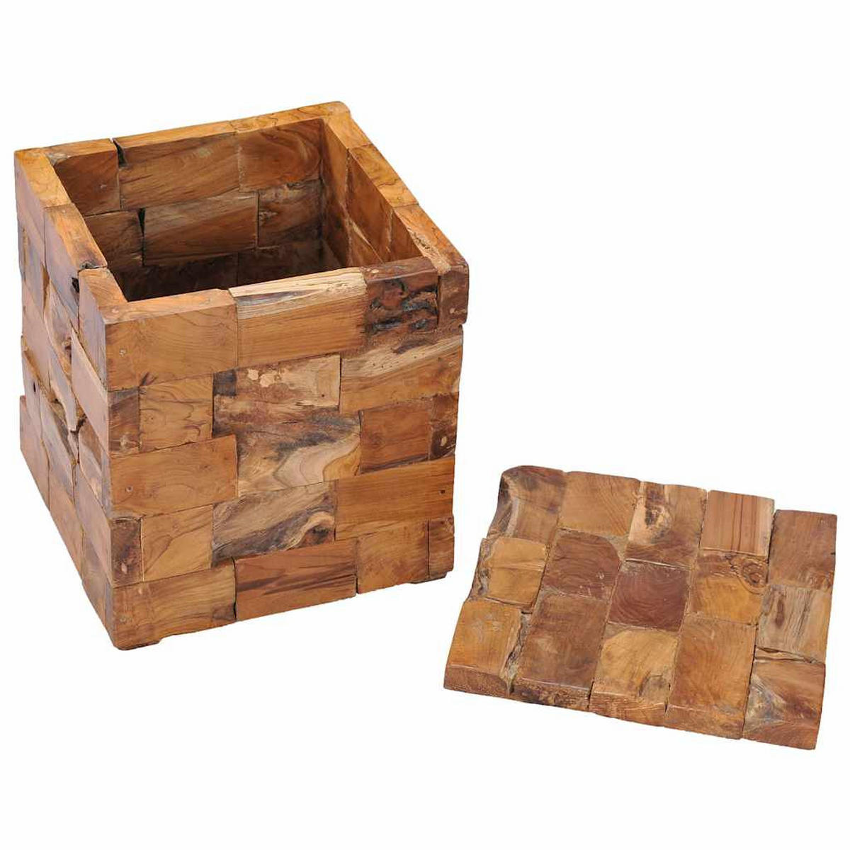 HOCKER Mit Stauraum Massivholz Teak - Braun, Holz (40/45/40cm) - vidaXL