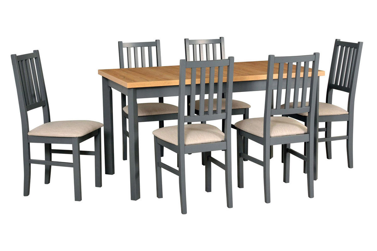 ESSZIMMER SET Nilo 7 grau / beige 140 / 80 / 93cm - Beige/Grau, Holz/Holzwerkstoff (140/93/80cm) - Feldmann-Wohnen
