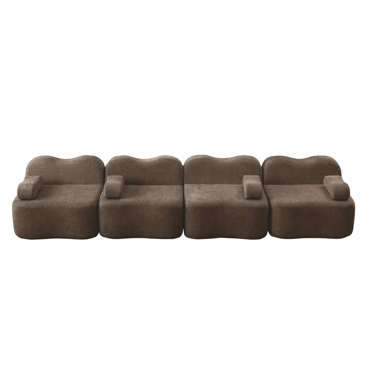 ECKSOFA 384/98/70 cm Braun aus Samt mit Wellenform, tiefer Sitzfläche und modularem Hocker - Braun, Textil (98/384cm) - OKWISH