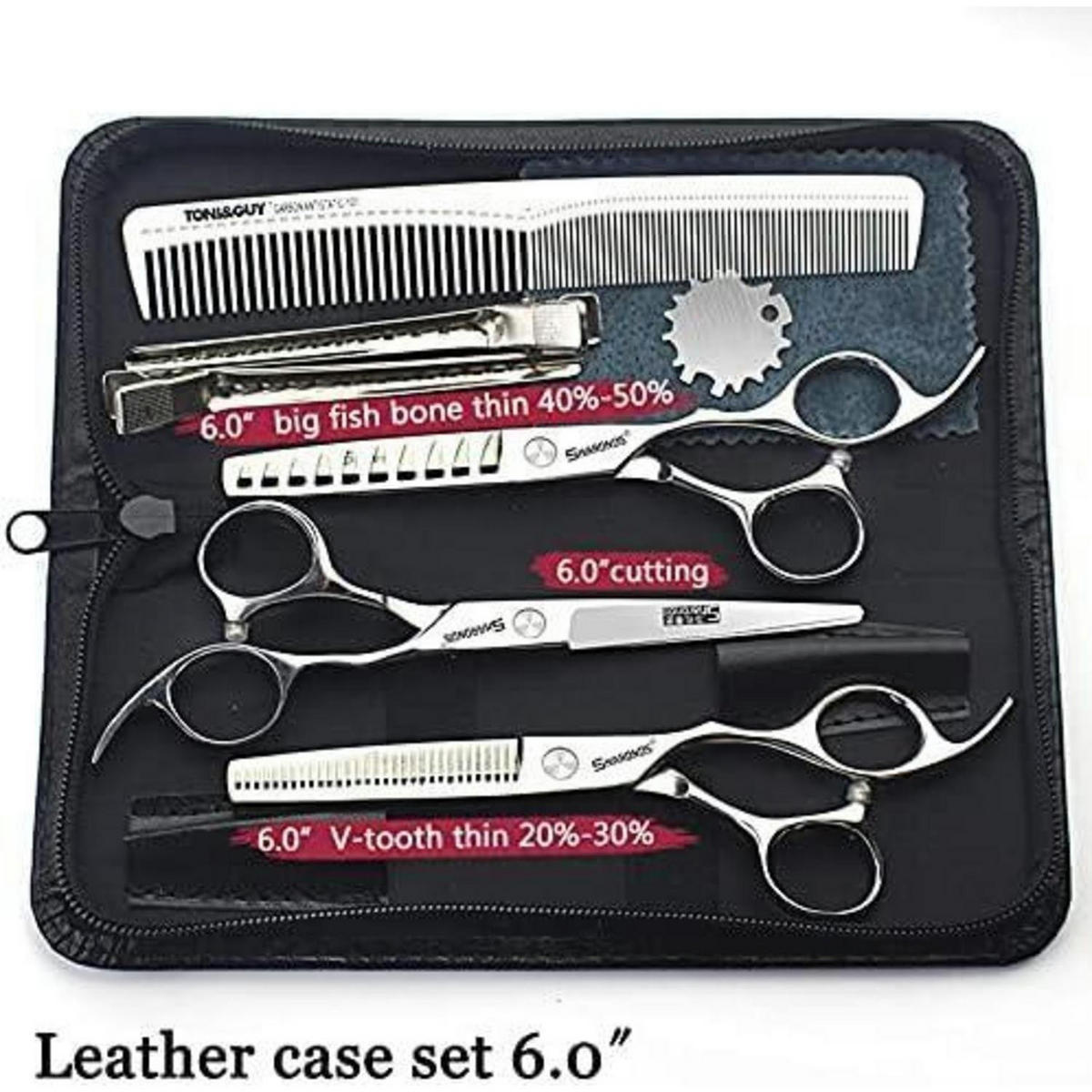 FRISEURSCHEREN Set 6 Zoll Edelstahl mit Zubehör - Silberfarben, Metall (6/1/15.2cm)