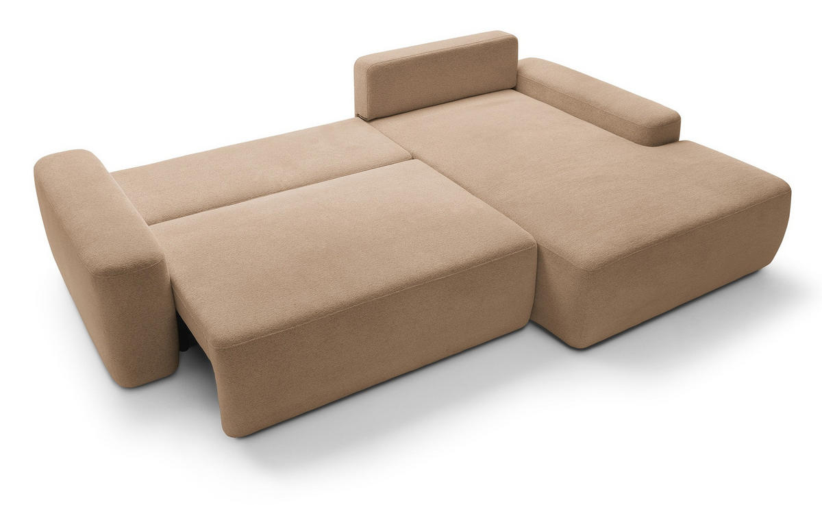 ECKCOUCH mit Schlaffunktion Orea M, 265 cm, Bettkasten, Rechts, Braun - Braun, Holz (162/264cm) - Emporius