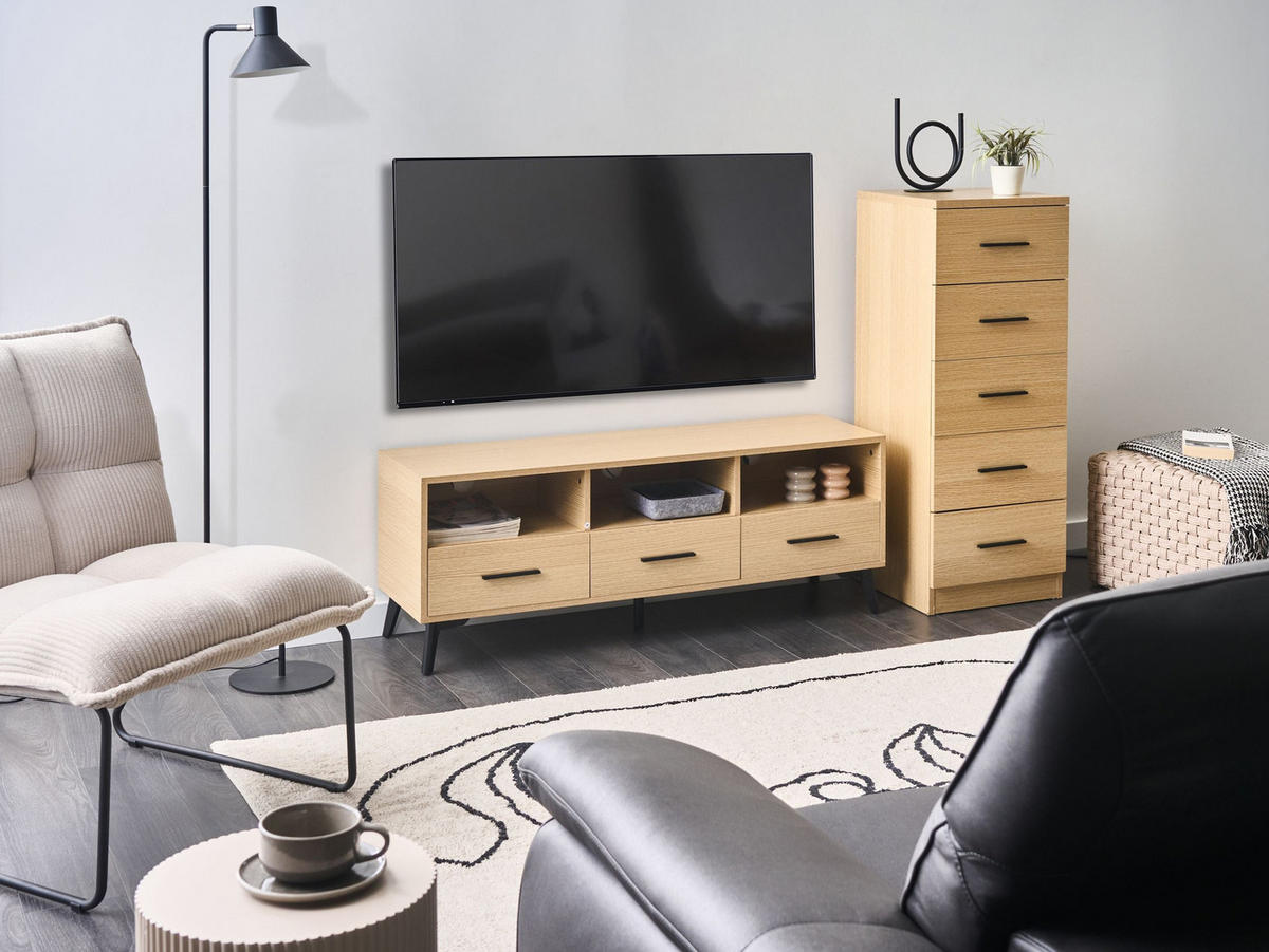 KOMODA s 5 zásuvkami Světle hnědá Kitimat - světle hnědá, kompozitní dřevo (40/105/40cm) - Beliani