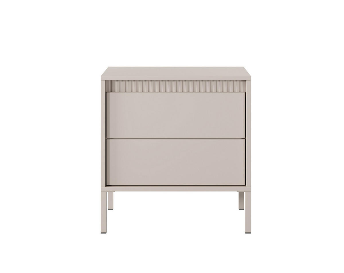 NACHTTISCH SENSO Nachtschrank mit Push-to-Open, Grifflos, 1 Schublade, Metallbeinen, 53,5×56,2×39,5 cm – Beige - Beige/Creme, Holz/Holzwerkstoff (54/56/40cm) - DomoHome