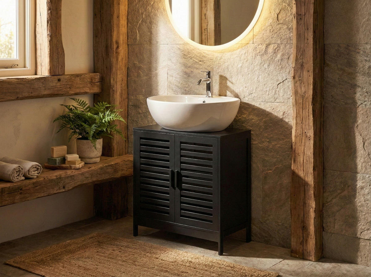 WASCHBECKENUNTERSCHRANK Bambus 60 cm Schwarz Missoula - Schwarz, Holz (60/60/30cm) - Beliani