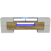 LOWBOARD 200/35/60 cm in Hochglanz Weiß und Holzfarbe mit LED-Beleuchtung - Weiß, Holzwerkstoff (200/60/35cm) - Flora Grace