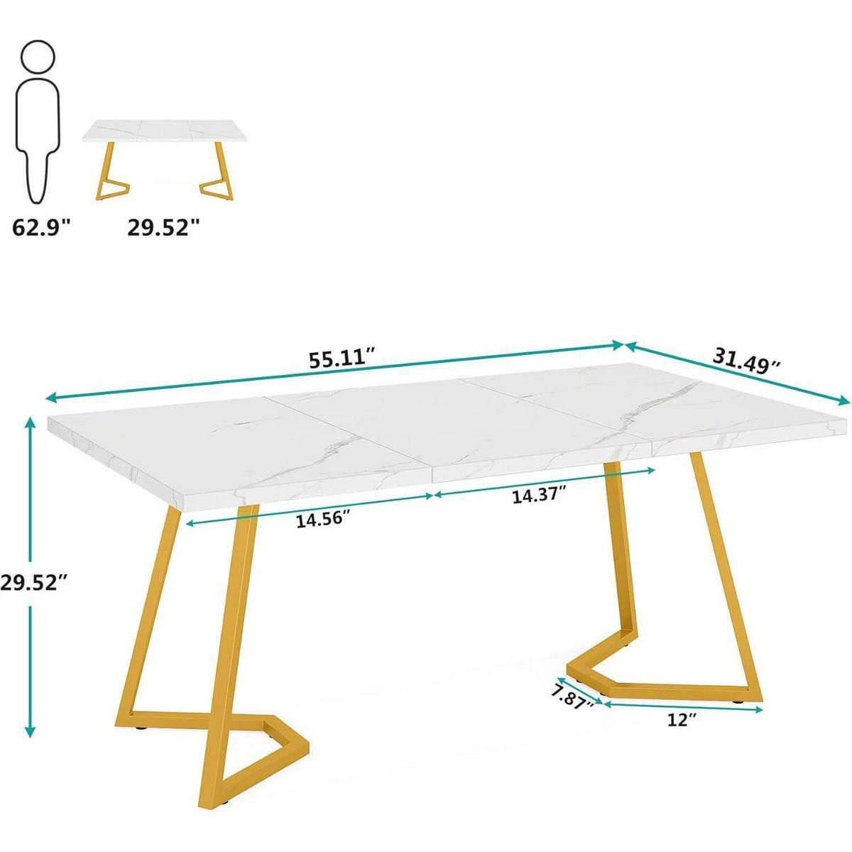 SCHREIBTISCH Computertisch Weiß Gold 140 x 80 cm - Multicolor, Holzwerkstoff (80/140/75cm)