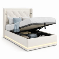 ČALOUNĚNÁ POSTEL 90/200 cm bílá, úložný prostor, LED, USB, Type-C - bílá, kov/kompozitní dřevo (90/200cm) - STILVORA
