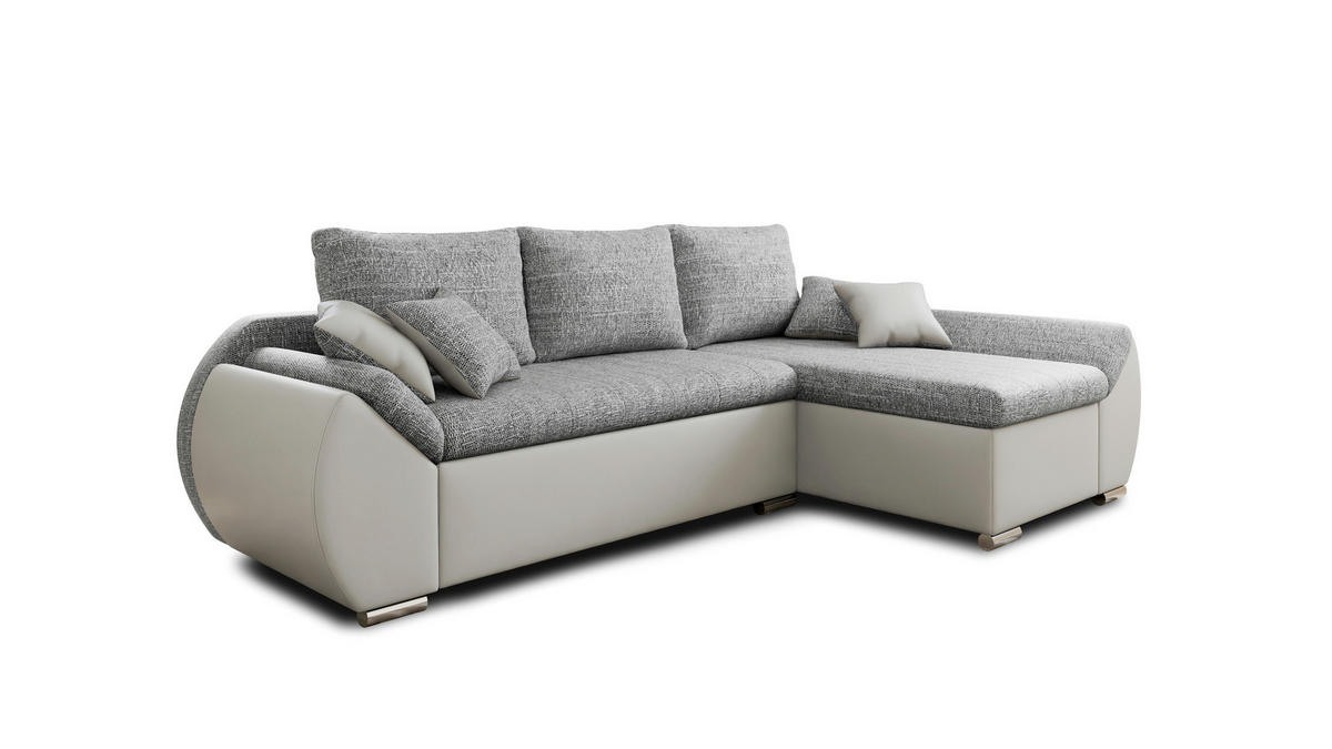 ECKSOFA - ALEX – Grau + Weiß (Lawa 05 + Soft 17) - Rechts - Weiß, Holzwerkstoff/Metall (275/155cm) - Möblo