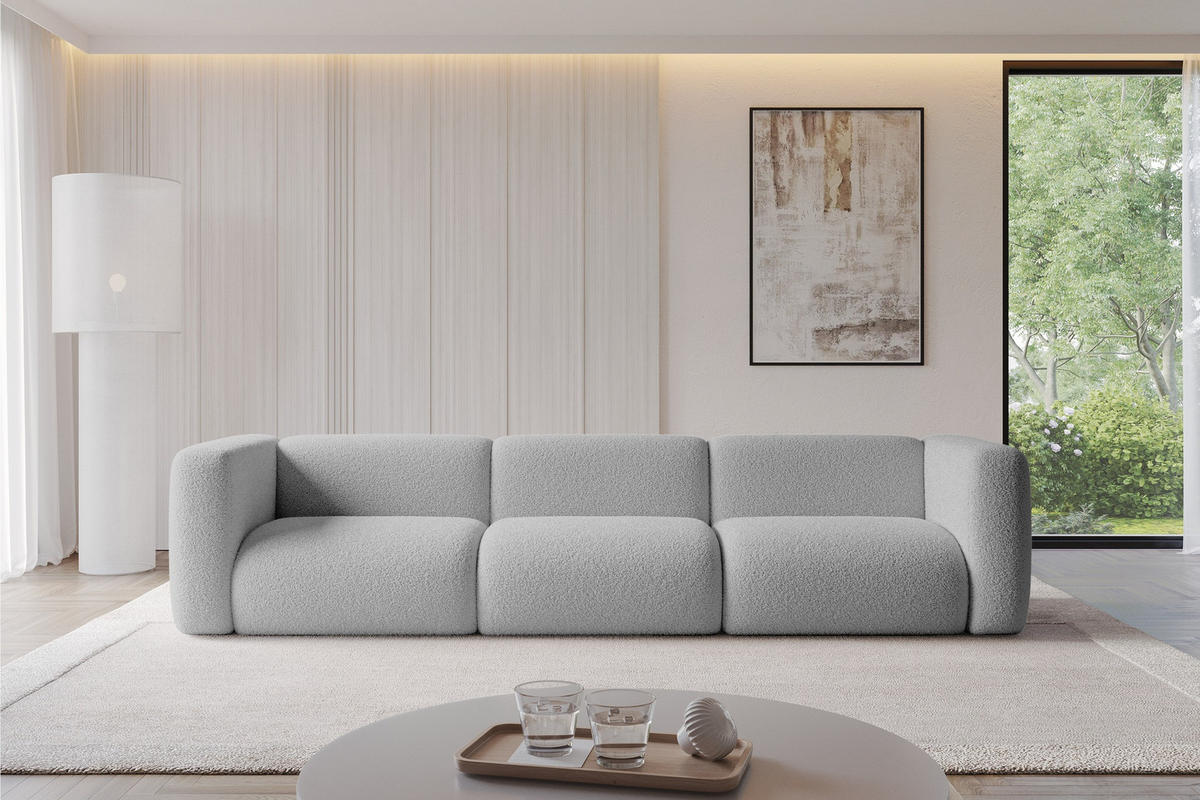 MODULÁRNÍ pohovka MIRA-S2, 3místná, 319 × 89 × 70 cm, světle šedá, bouclé - černá/stříbrná, kompozitní dřevo/textil (319/70/89cm) - ALTDECOR