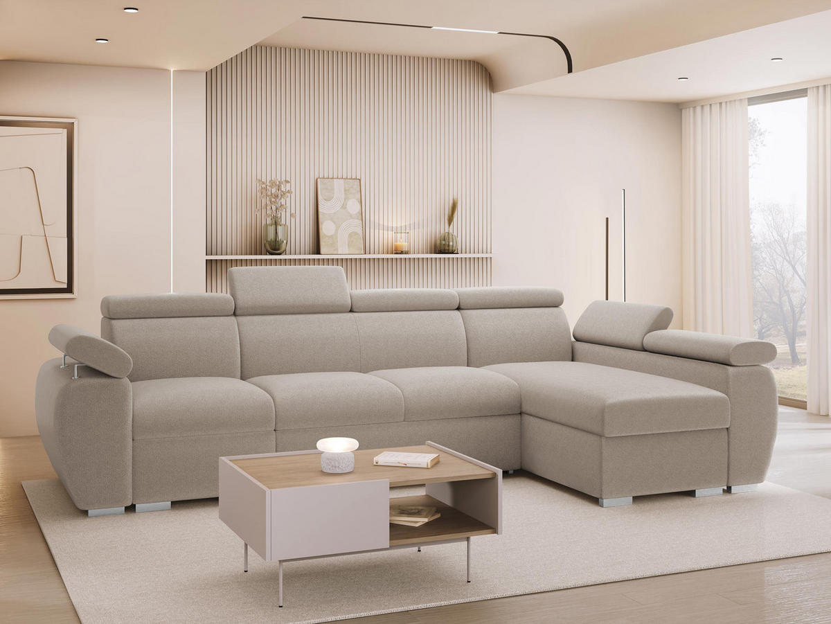 ECKSOFA Boston LCP, Seite: Rechts 1P(65)+2R+LCP - Silberfarben/Naturfarben, Holz/Textil (320/170cm) - MIRJAN24