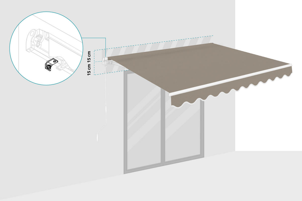 MONOBLOCK-MARKISE VECCHIO Weißes Gestell - leinwand Taupe 3x2,5m - Premium-Leinwand 320g/m² - Taupe, Metall (304/218/250cm) - Cazeboo