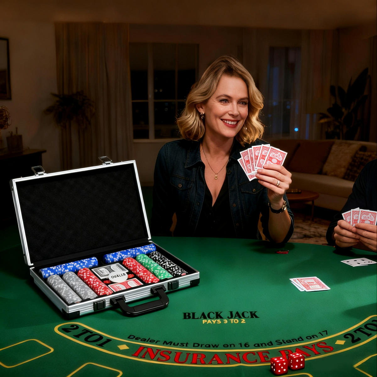 POKERKOFFER Pokerset mit 400 Chips 11,5 Gramm 2 Kartendecks 5 Würfeln - Grau, Kunststoff (28/39.5cm) - SPORTNOW