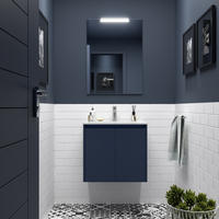 BADEZIMMERMÖBEL NOJA 600 2 Türen BLUE SATIN + Waschtisch + Spiegel - Schwarz, Metall (45/54/60cm) - Salgar