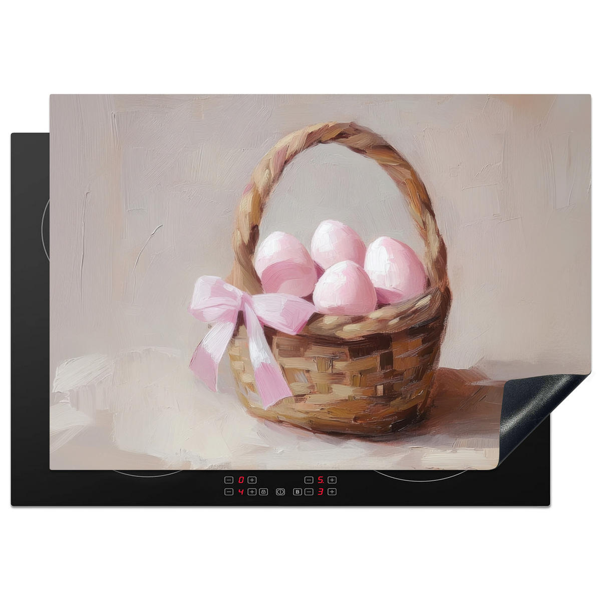 HERDABDECKPLATTE Korb - Eier - Rosa Herdabdeckung Induktionsfeld 75x52 cm - Beige, Kunststoff (75/52/0.2cm) - MuchoWow