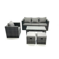 GARTENMÖBEL-SET COUCHTISCH SESSEL SOFA mit HOCKER Polyrattan Dunkelgrau Gemischt 6-Sitzer - Dunkelgrau/Grau, Glas/Kunststoff - Fimous