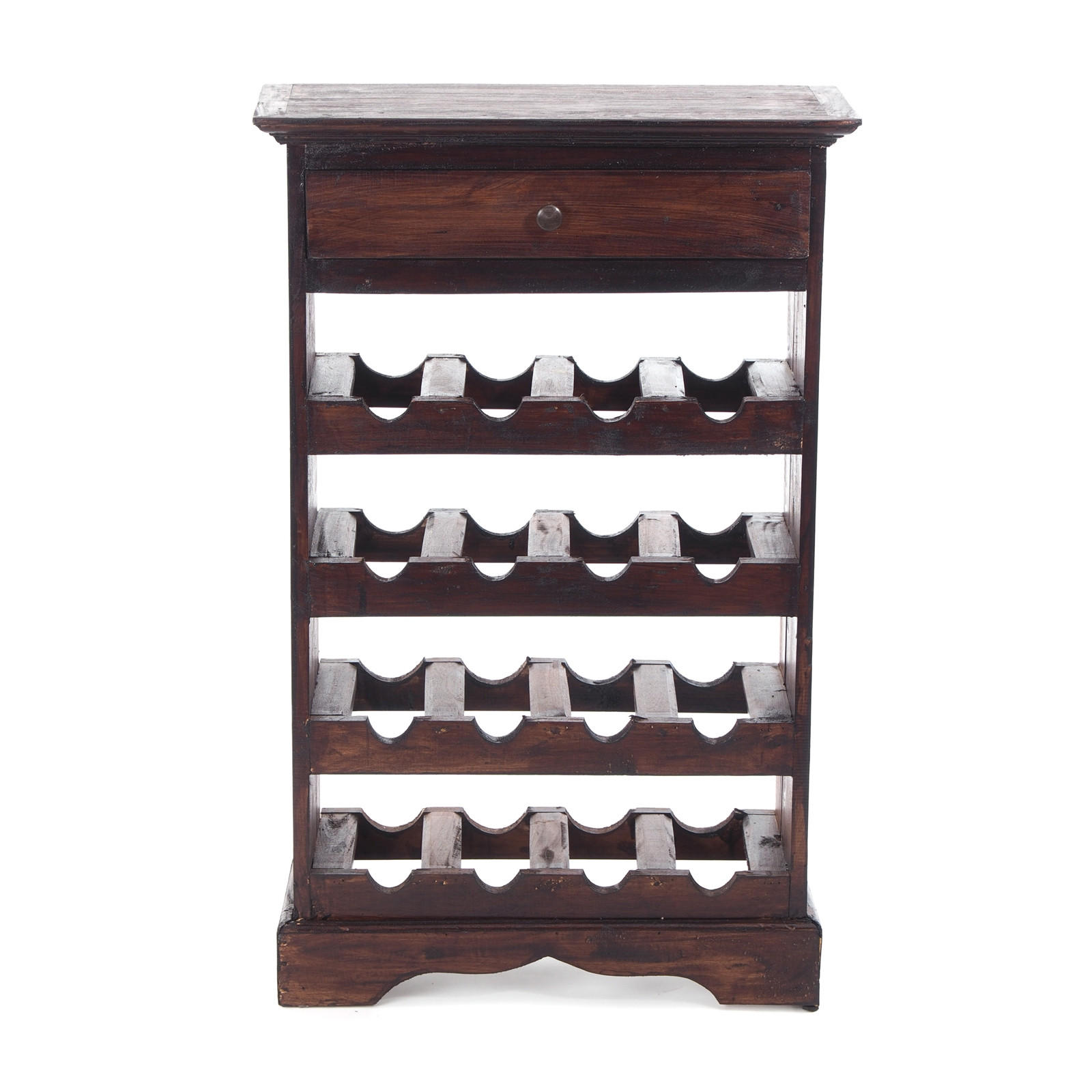 FLASCHENREGAL CORTEZ 85 Recyclingholz massiv, für 16 Flaschen, mit Schublade 03 dunkelbraun - Dunkelbraun, Holz (55/85/23cm) - DESIGN DELIGHTS