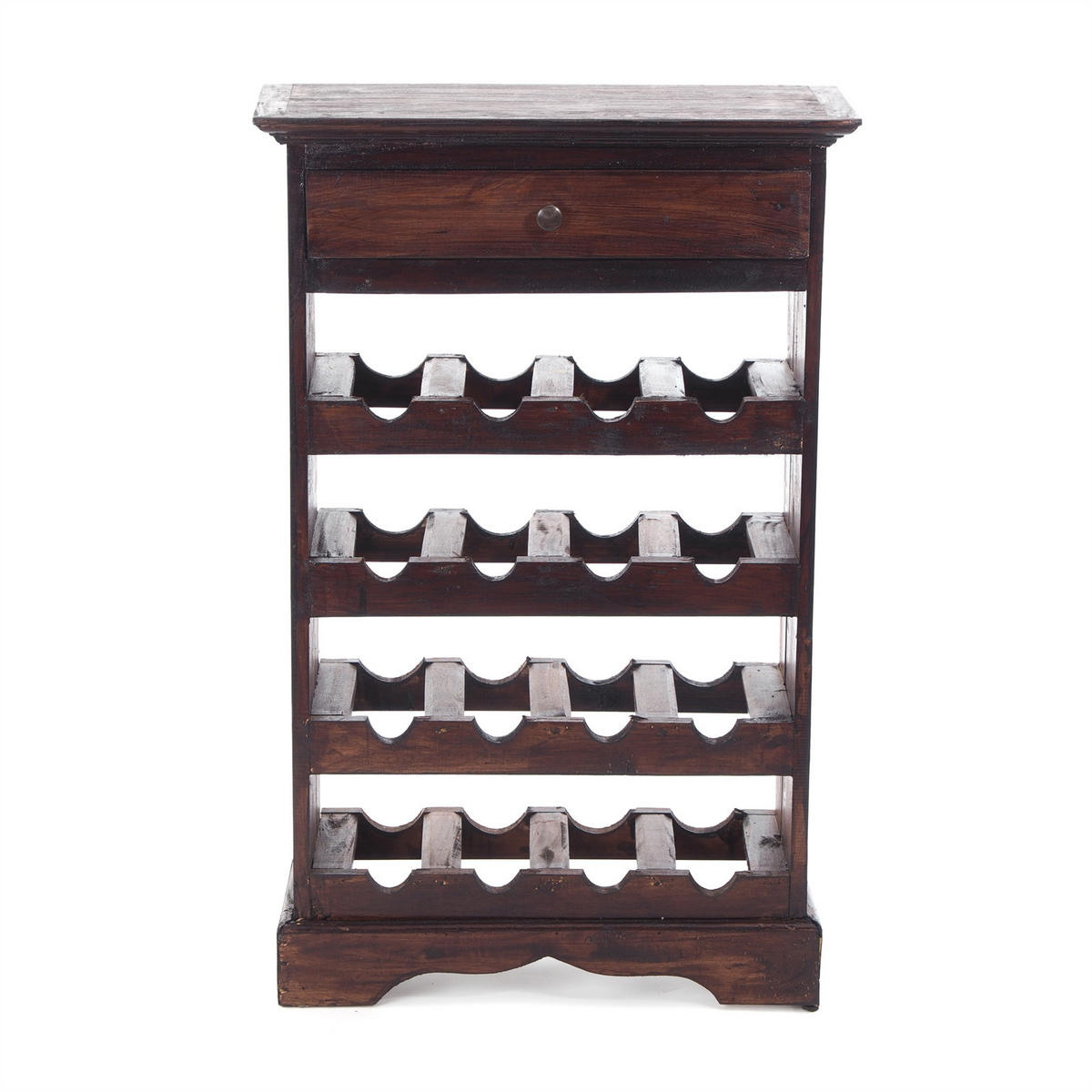 FLASCHENREGAL CORTEZ 85 Recyclingholz massiv, für 16 Flaschen, mit Schublade 03 dunkelbraun - Dunkelbraun, Holz (55/85/23cm) - DESIGN DELIGHTS