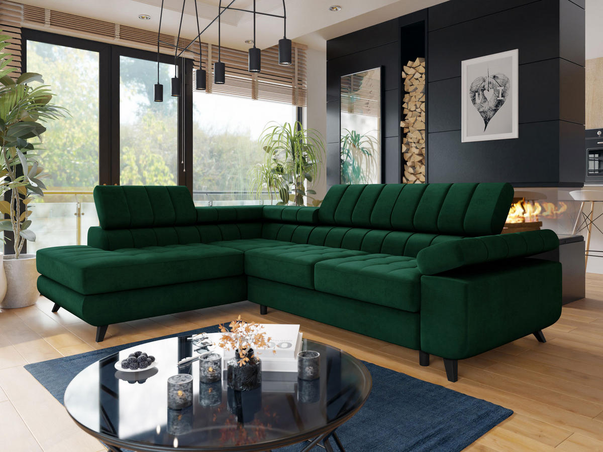 ECKSOFA Nord Premium, Seite: Links - Smaragdgrün/Anthrazit, Holz/Textil (264/203cm) - MIRJAN24