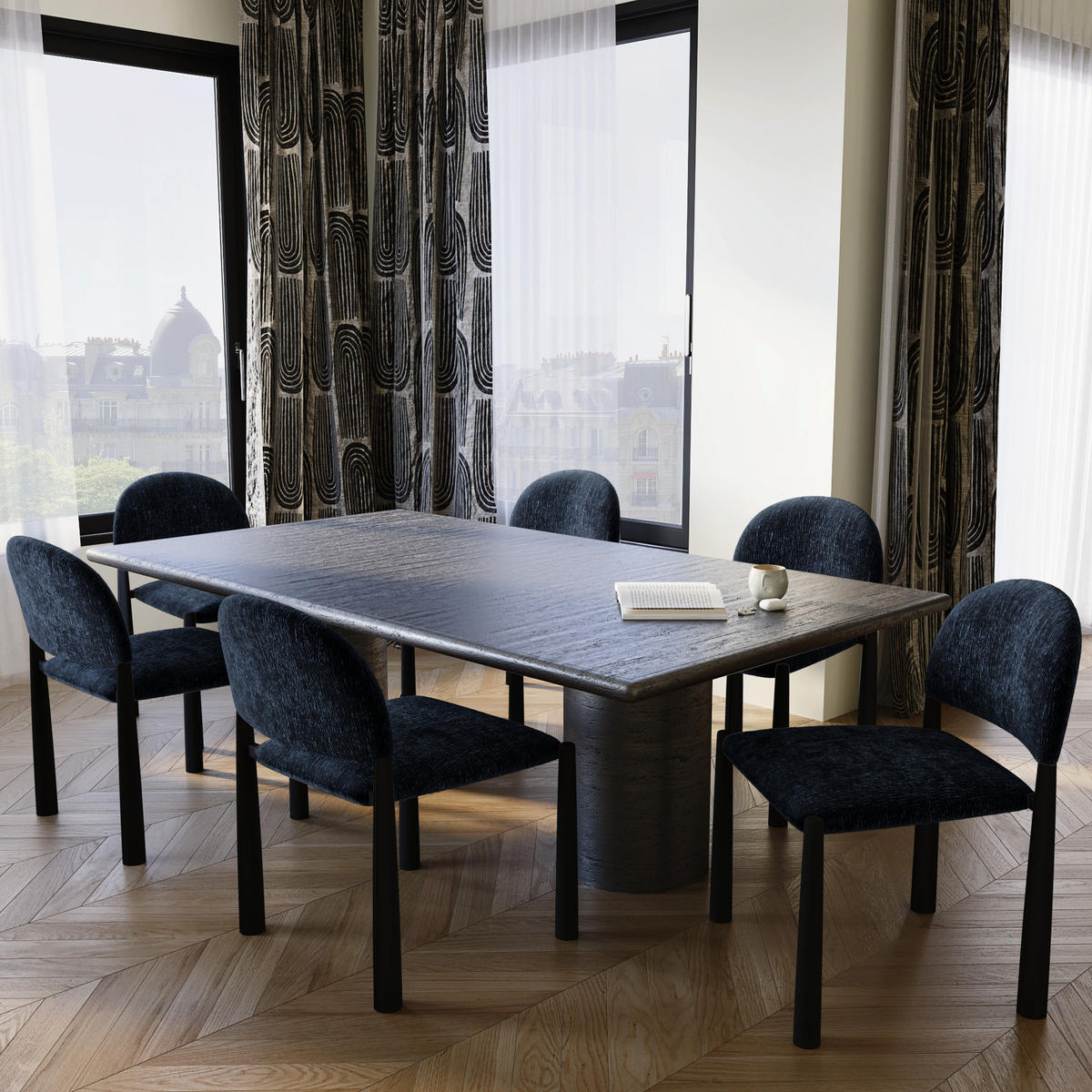STUHL 2er-Set Texturierter Samt Dunkelblau 53cm - Dunkelblau, Textil (53/12.4/56.11cm) - Sia Home