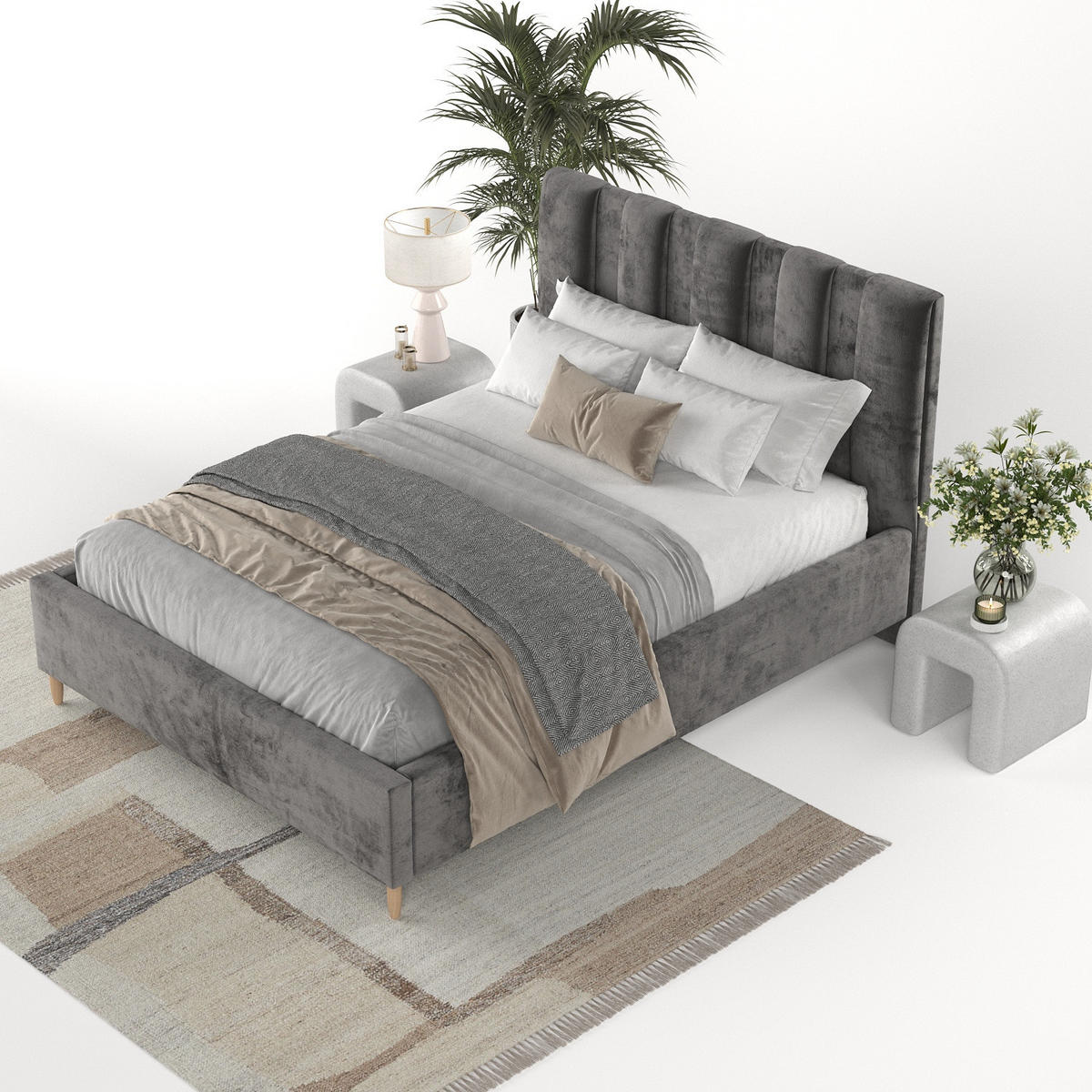 POLSTERBETT Loom 180/200 cm Anthrazit im Lotta Stoff - Anthrazit/Naturfarben, Holz/Holzwerkstoff (180/200cm) - AltaBeds